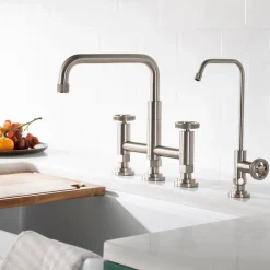 KRAUS Urbix Industrial Bridge Kitchen Faucet & Water Filter Faucet in Spot Free Stainless Steel