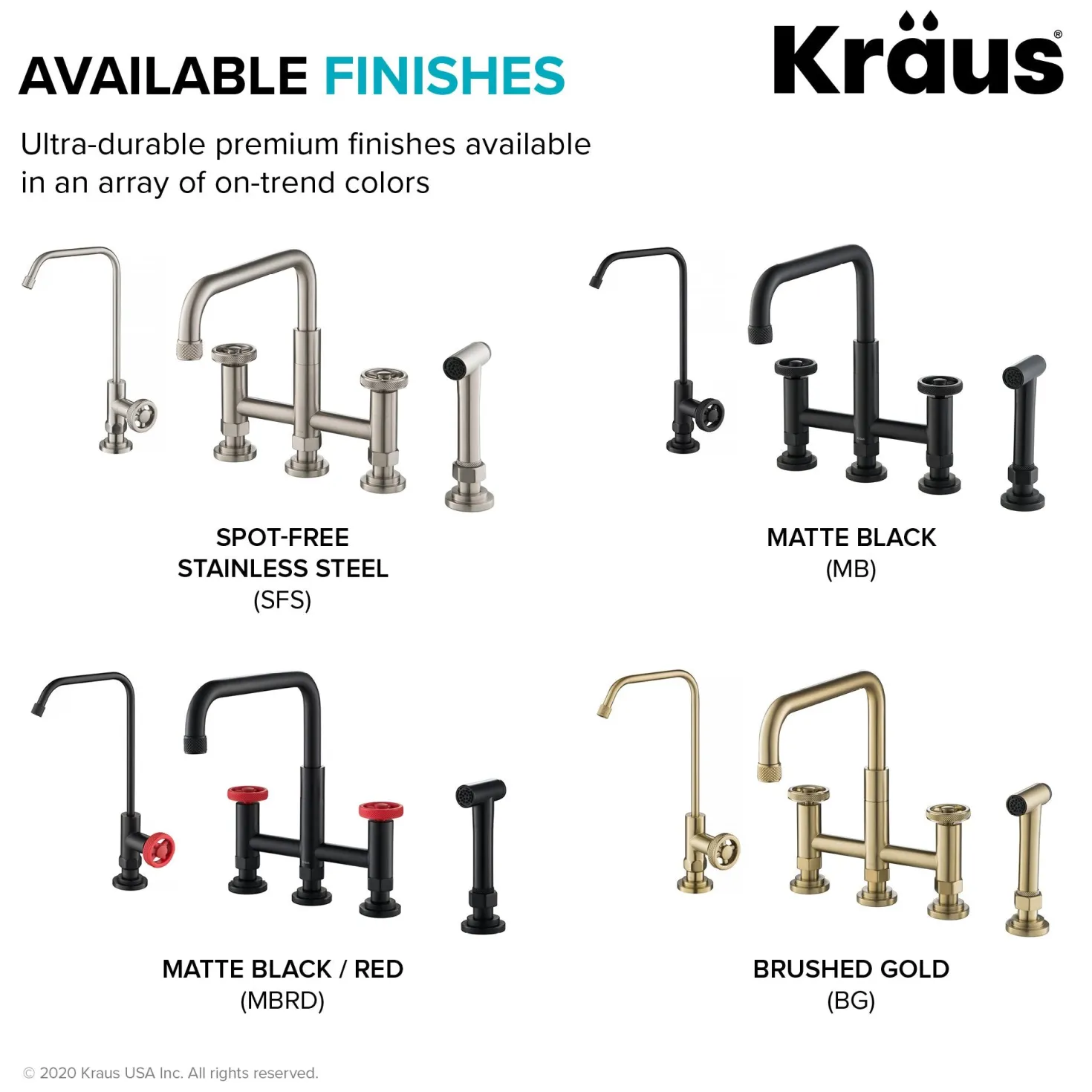 KRAUS Urbix Industrial Bridge Kitchen Faucet & Water Filter Faucet in Matte Black/Red