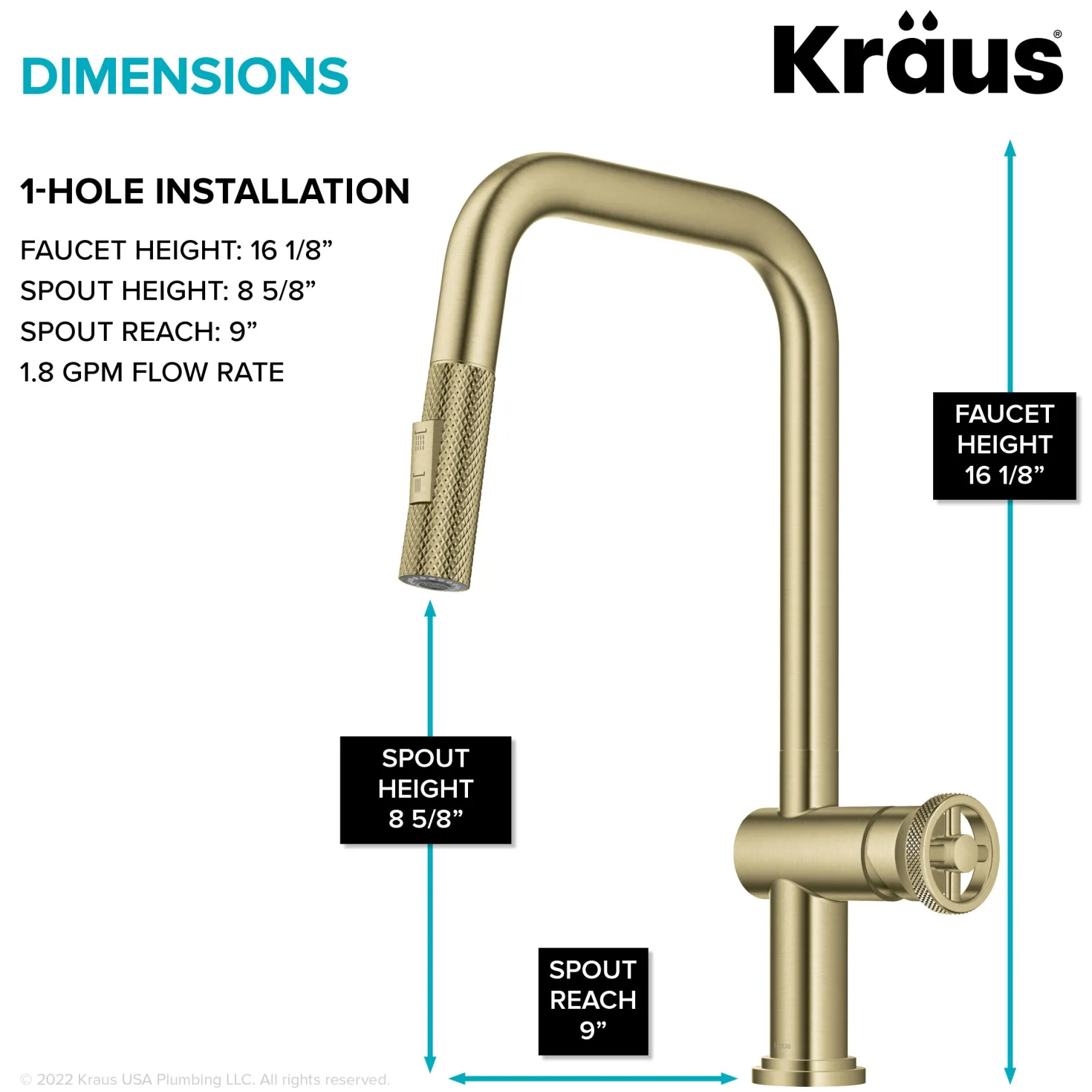 KRAUS Urbix Industrial Pull-Down Single Handle Kitchen Faucet in Brushed Gold