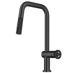KRAUS Urbix Industrial Pull-Down Single Handle Kitchen Faucet in Black Stainless