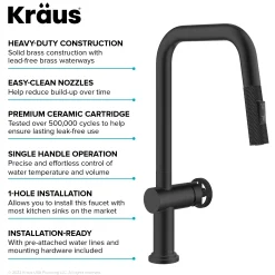 KRAUS Urbix Industrial Pull-Down Single Handle Kitchen Faucet in Matte Black