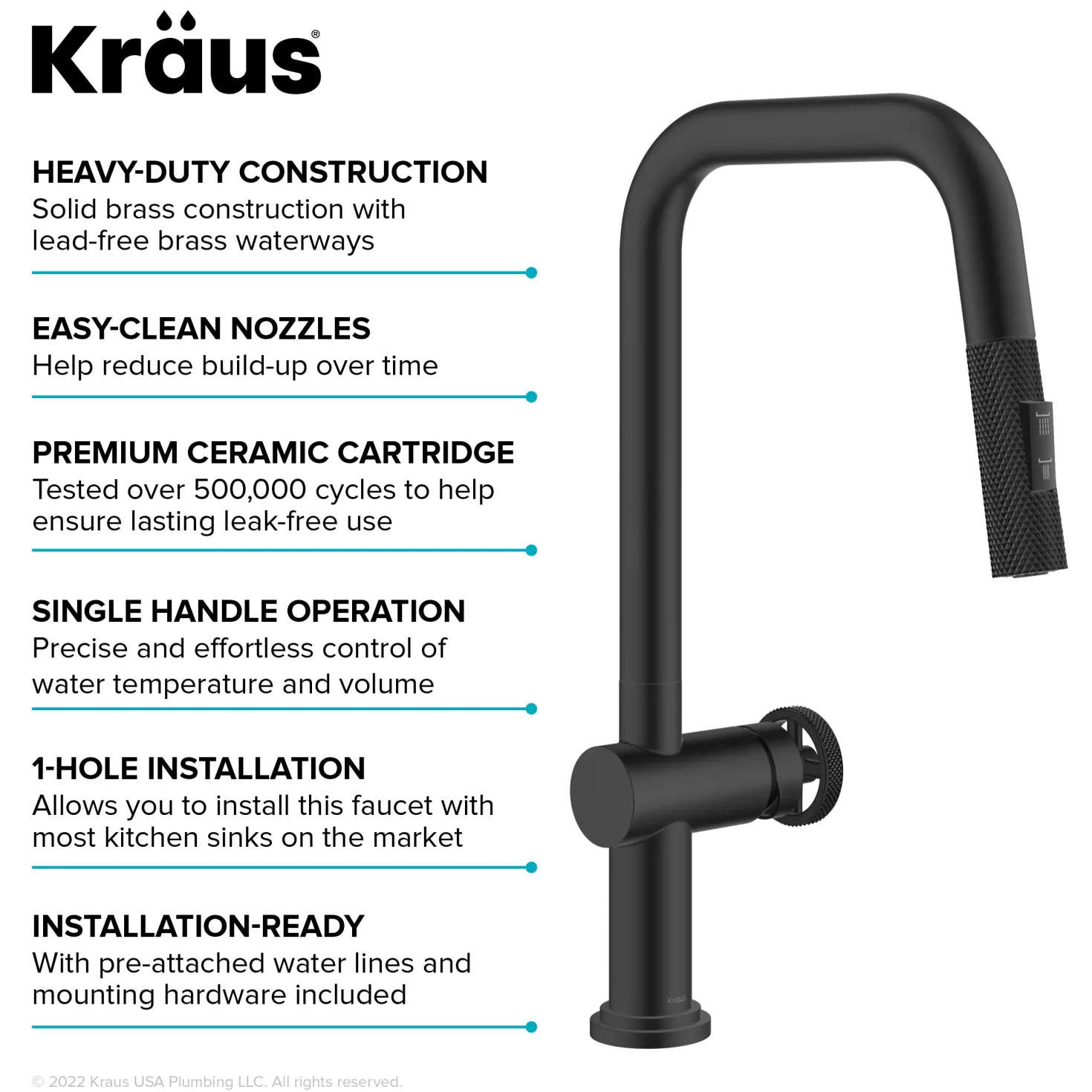 KRAUS Urbix Industrial Pull-Down Single Handle Kitchen Faucet in Matte Black