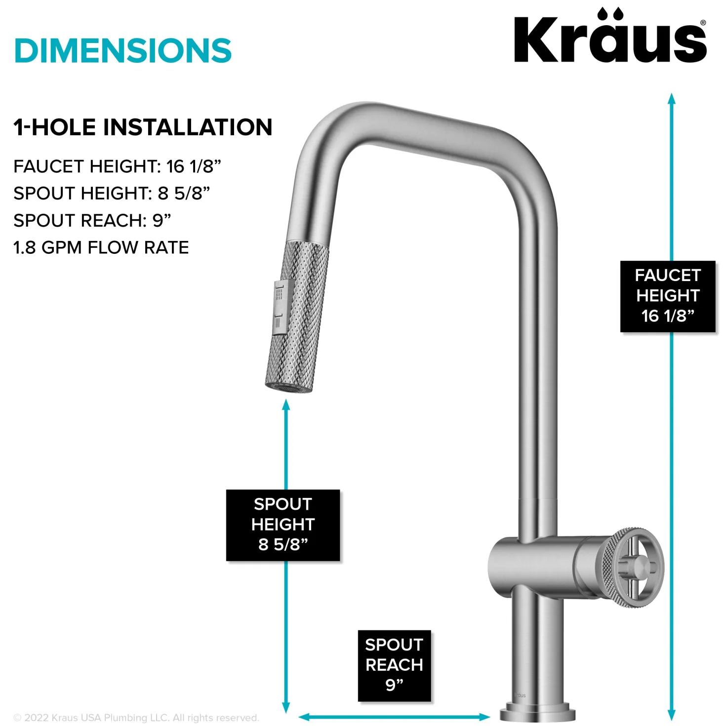 KRAUS Urbix Industrial Pull-Down Single Handle Kitchen Faucet in Spot Free Stainless