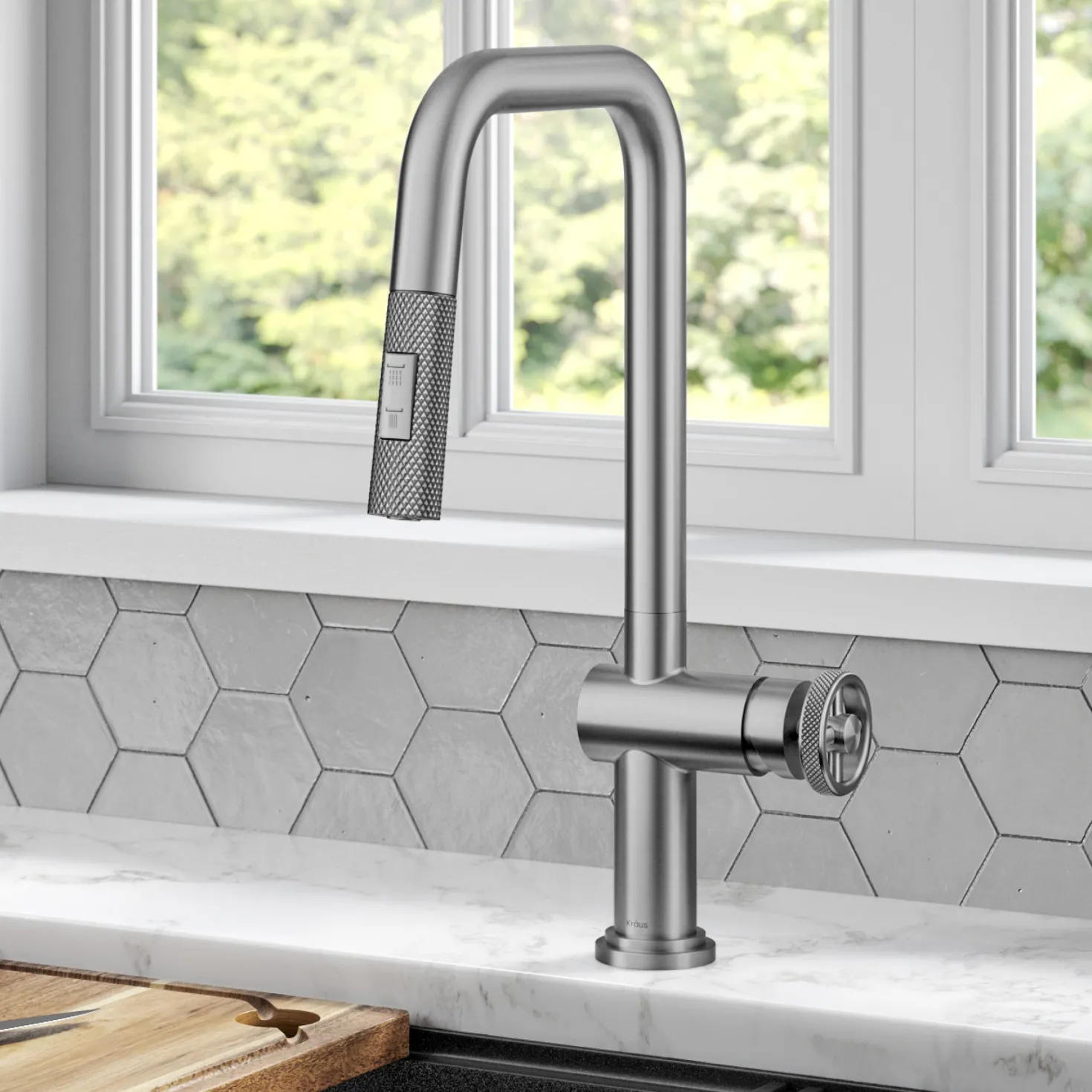 KRAUS Urbix Industrial Pull-Down Single Handle Kitchen Faucet in Spot Free Stainless