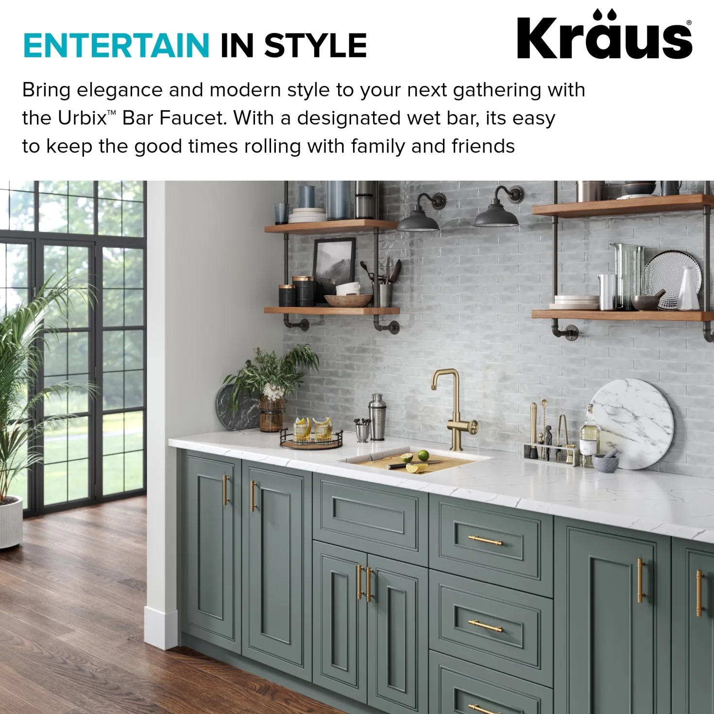 KRAUS Urbix Industrial Single Handle Kitchen Bar Faucet in Brushed Gold