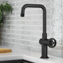 KRAUS Urbix Industrial Single Handle Kitchen Bar Faucet in Matte Black