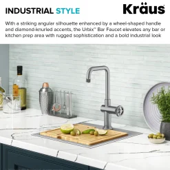 KRAUS Urbix Industrial Single Handle Kitchen Bar Faucet in Stainless