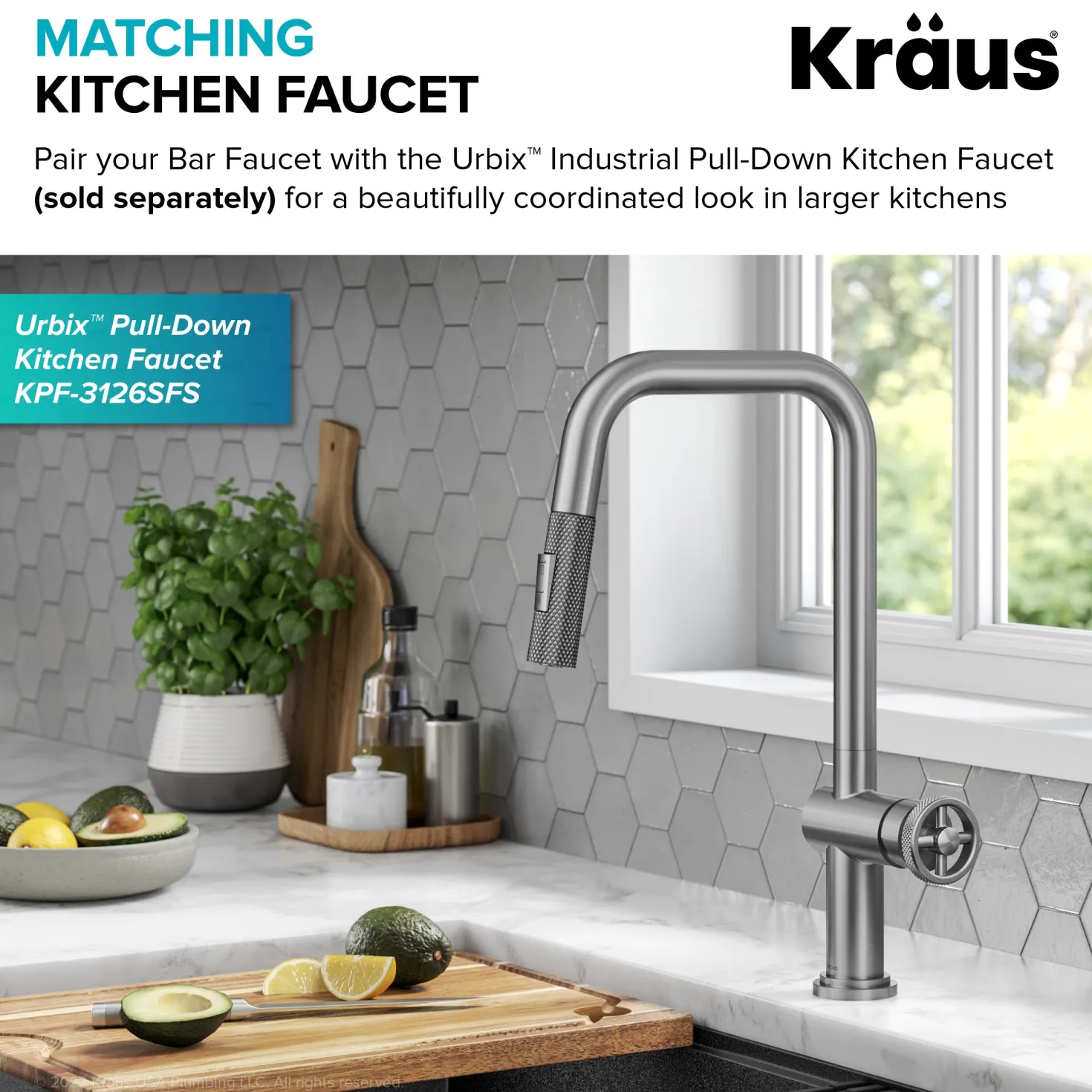 KRAUS Urbix Industrial Single Handle Kitchen Bar Faucet in Stainless