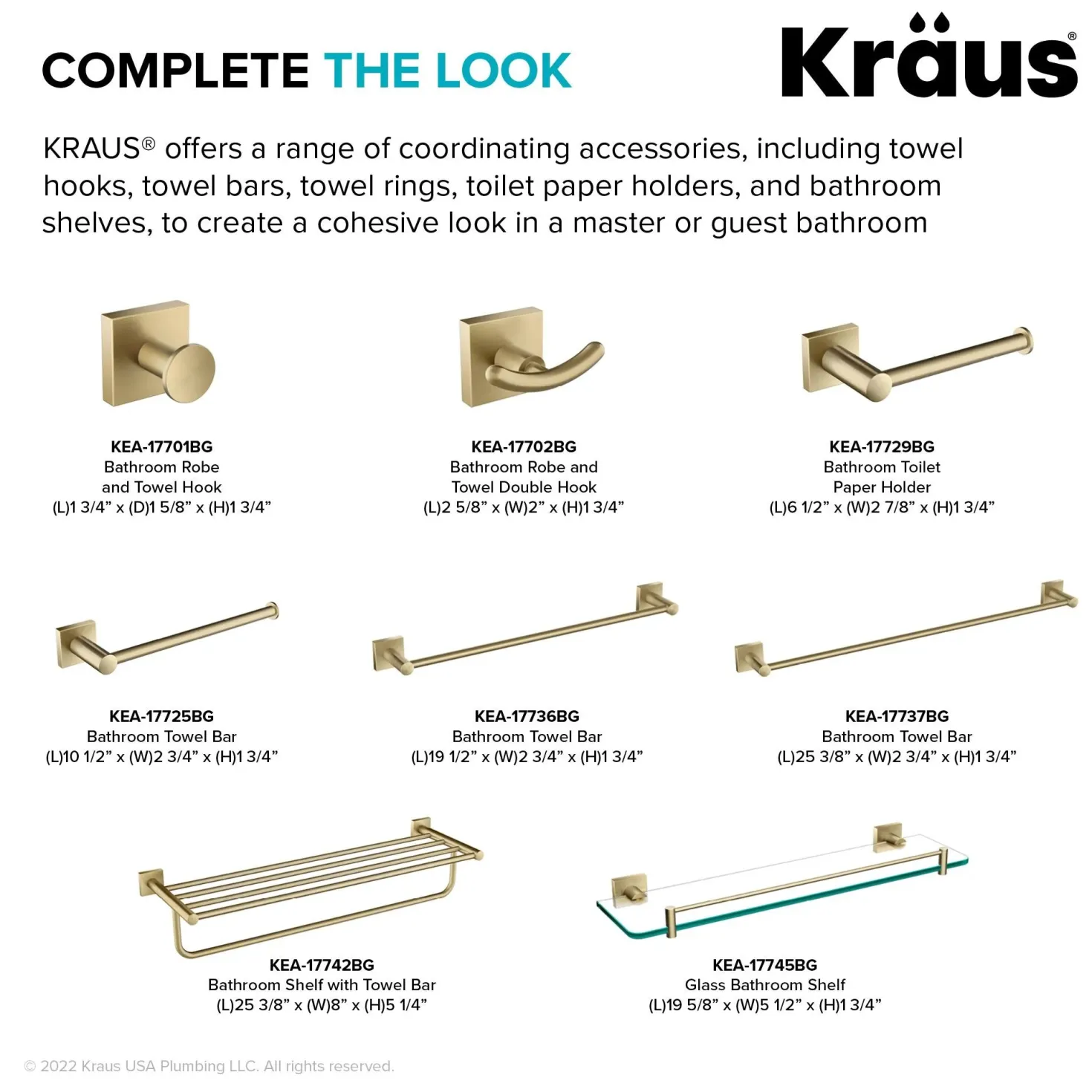 KRAUS Ventus Bathroom Shelf with Towel Bar, Brushed Gold Finish