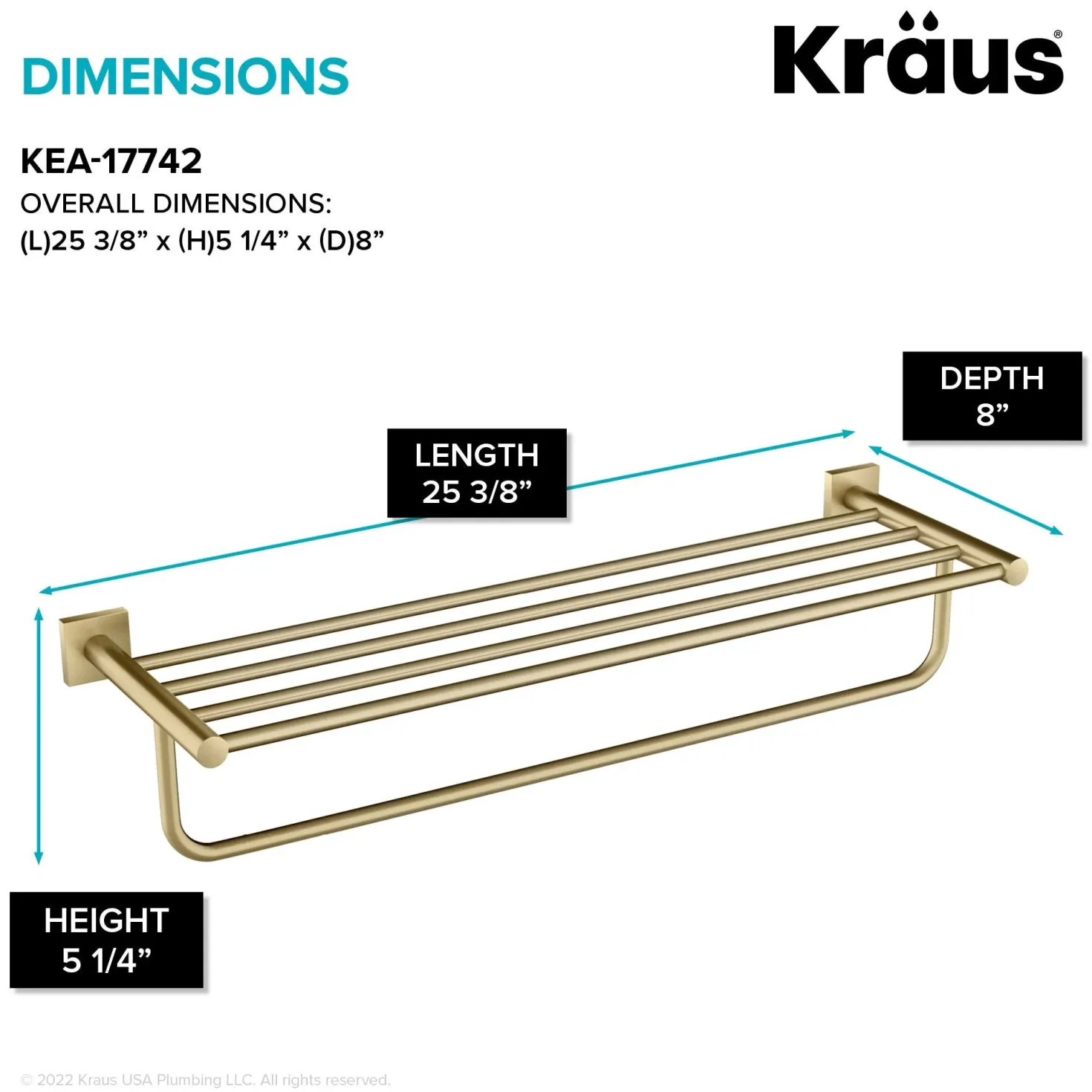 KRAUS Ventus Bathroom Shelf with Towel Bar, Brushed Gold Finish