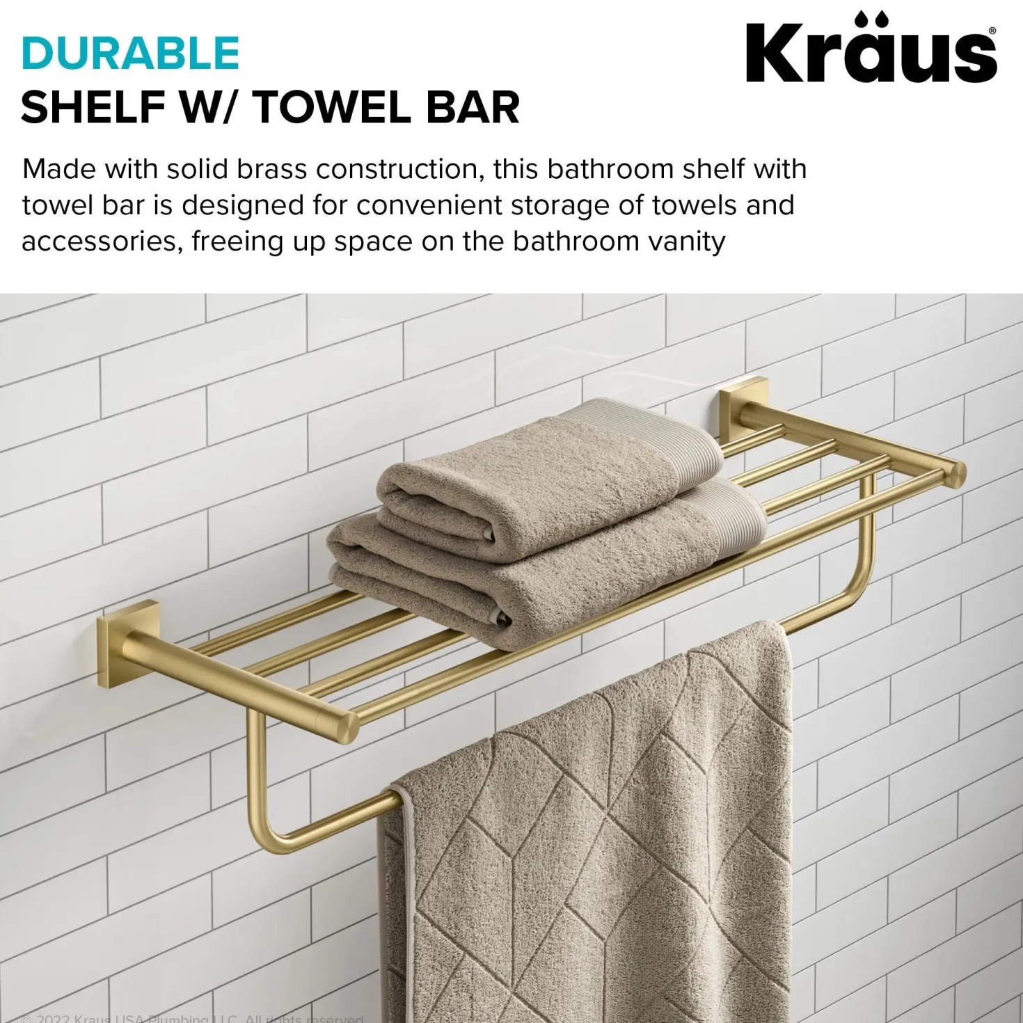 KRAUS Ventus Bathroom Shelf with Towel Bar, Brushed Gold Finish