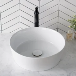 KRAUS Viva 15.75 Inch Round Porcelain Ceramic Vessel Bathroom Sink