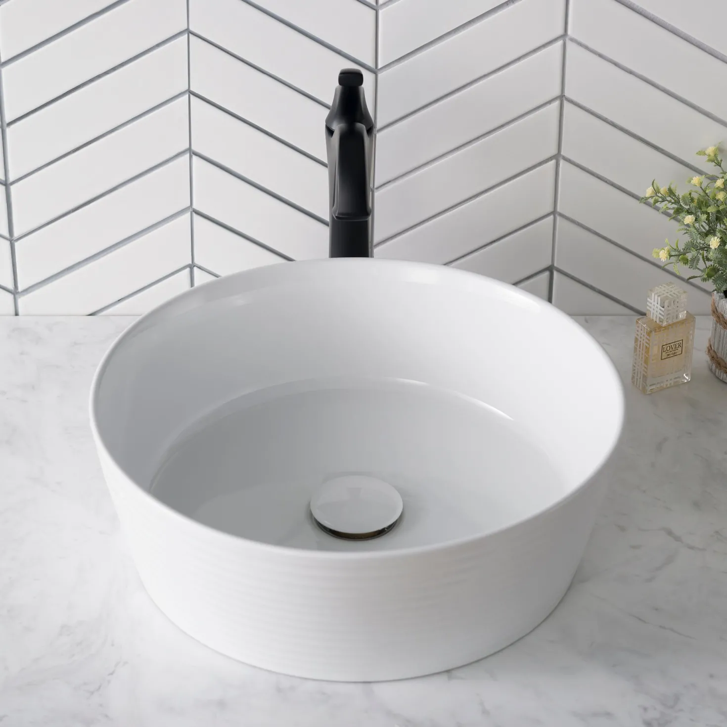 KRAUS Viva 15.75 Inch Round Porcelain Ceramic Vessel Bathroom Sink
