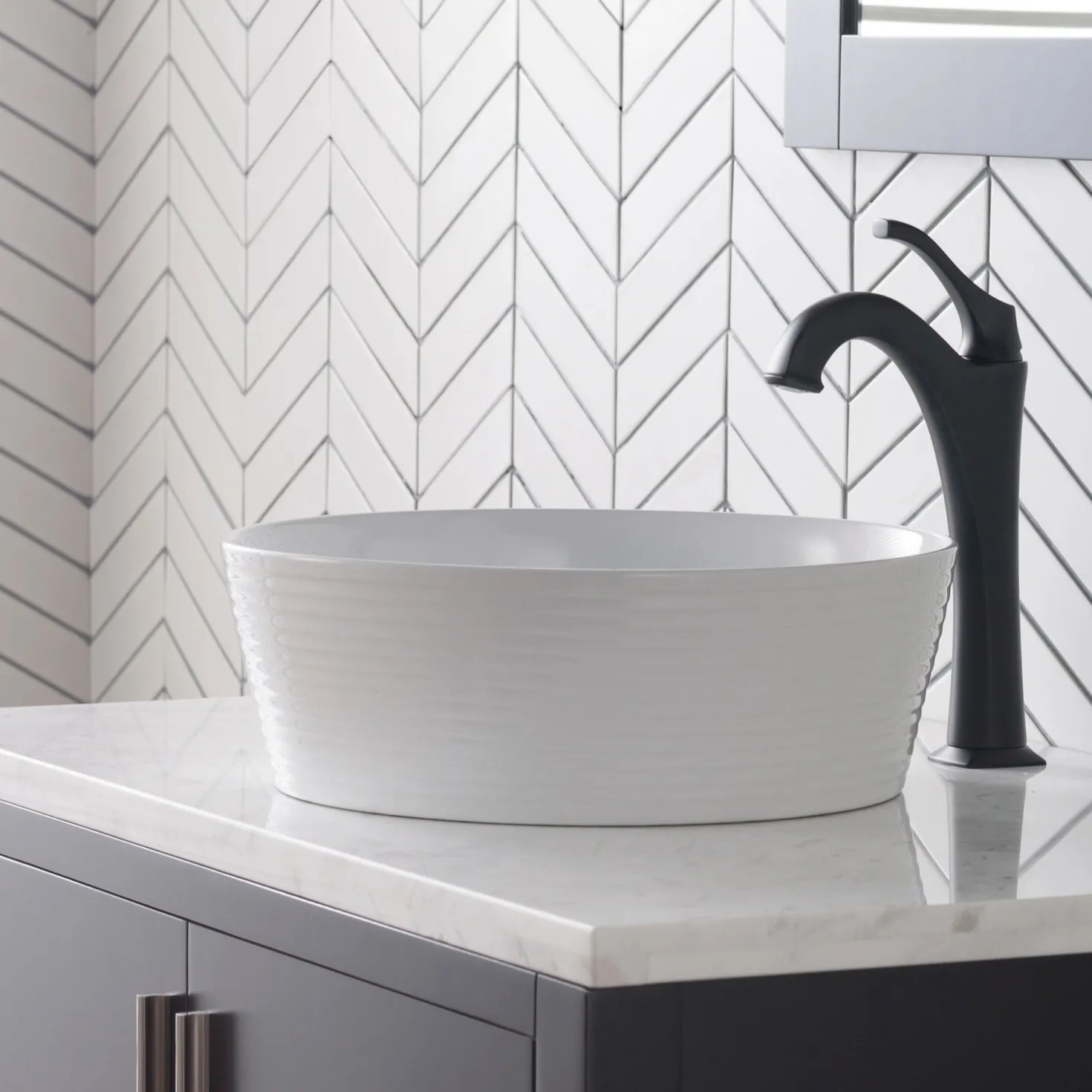 KRAUS Viva 15.75 Inch Round Porcelain Ceramic Vessel Bathroom Sink