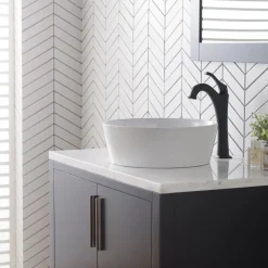 KRAUS Viva 15.75 Inch Round Porcelain Ceramic Vessel Bathroom Sink