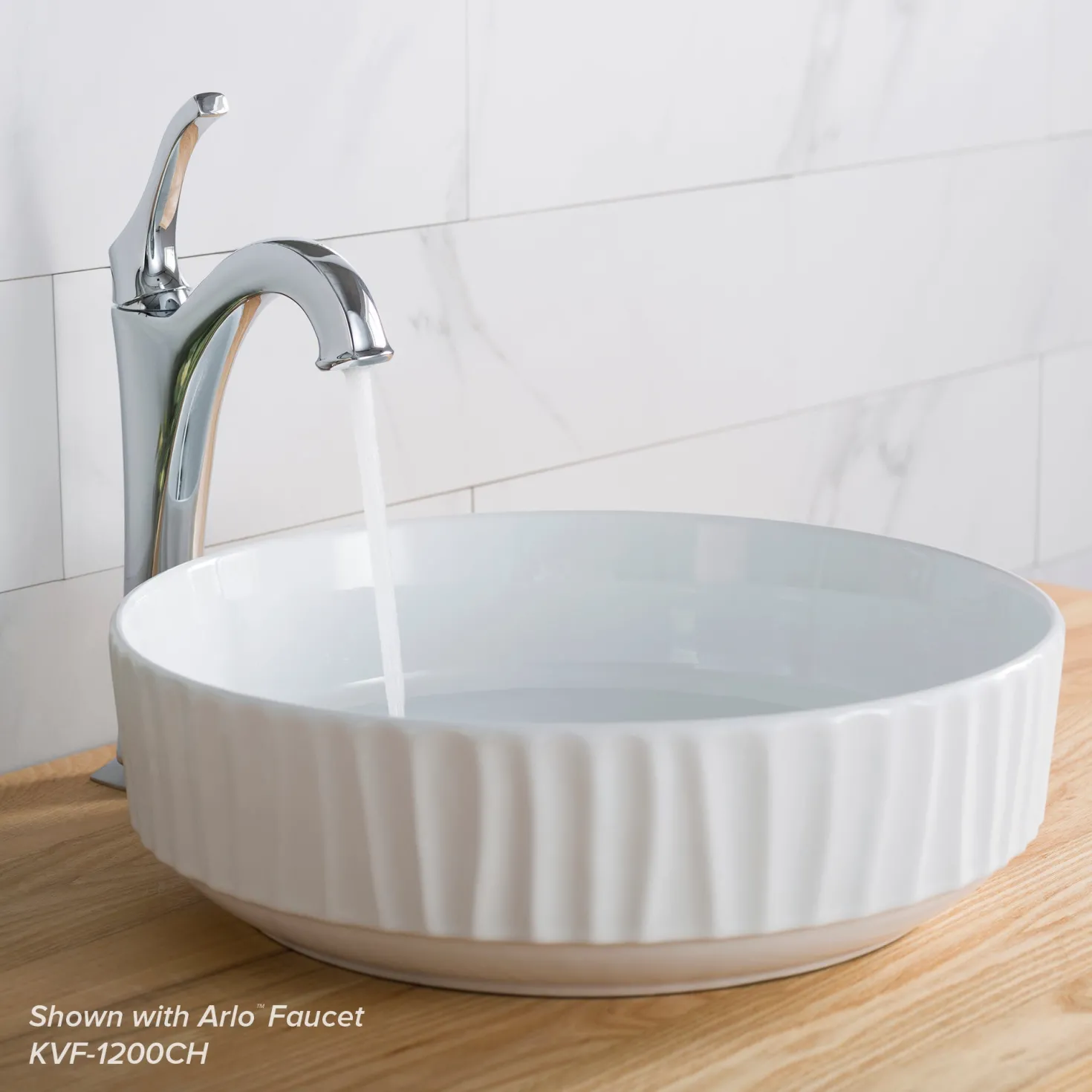 KRAUS Viva 15.75 Inch Round White Porcelain Ceramic Vessel Bathroom Sink