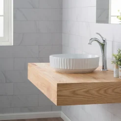 KRAUS Viva 15.75 Inch Round White Porcelain Ceramic Vessel Bathroom Sink