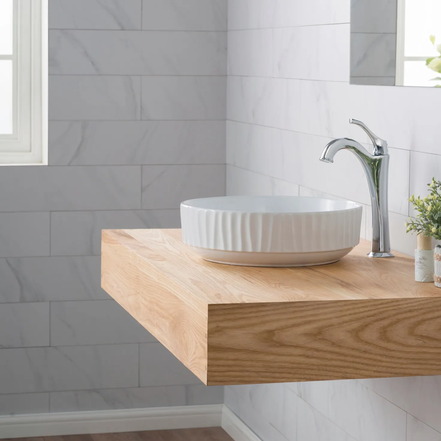KRAUS Viva 15.75 Inch Round White Porcelain Ceramic Vessel Bathroom Sink