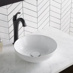 KRAUS Viva 13 Inch Round White Porcelain Ceramic Vessel Bathroom Sink