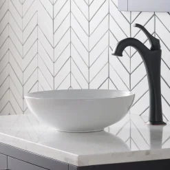 KRAUS Viva 13 Inch Round White Porcelain Ceramic Vessel Bathroom Sink