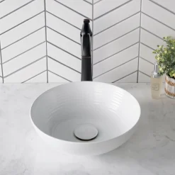 KRAUS Viva 13 Inch Round White Porcelain Ceramic Vessel Bathroom Sink