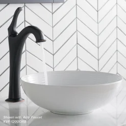 KRAUS Viva 13 Inch Round White Porcelain Ceramic Vessel Bathroom Sink