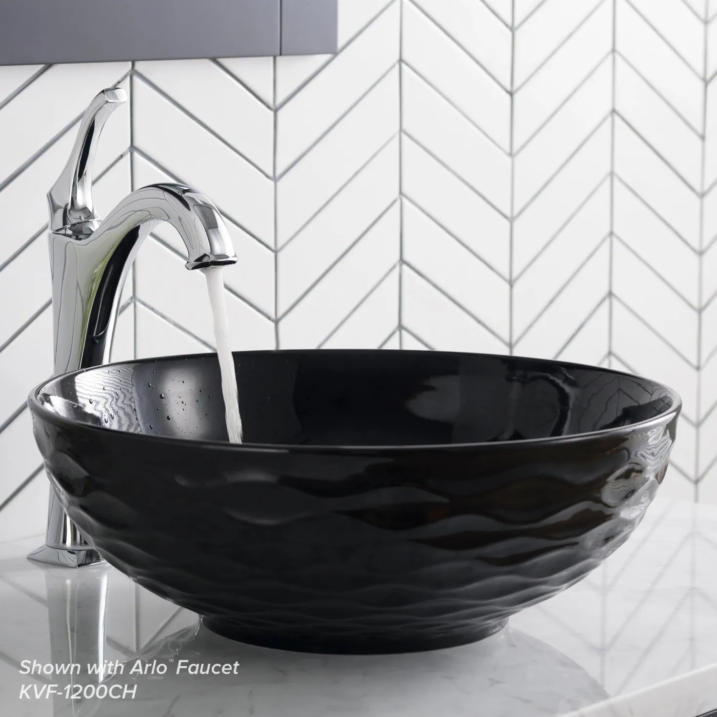 KRAUS Viva Round Black Porcelain Ceramic Vessel Bathroom Sink with Pop-Up Drain