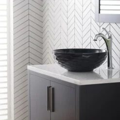 KRAUS Viva Round Black Porcelain Ceramic Vessel Bathroom Sink with Pop-Up Drain