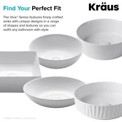 KRAUS Viva Round Black Porcelain Ceramic Vessel Bathroom Sink with Pop-Up Drain