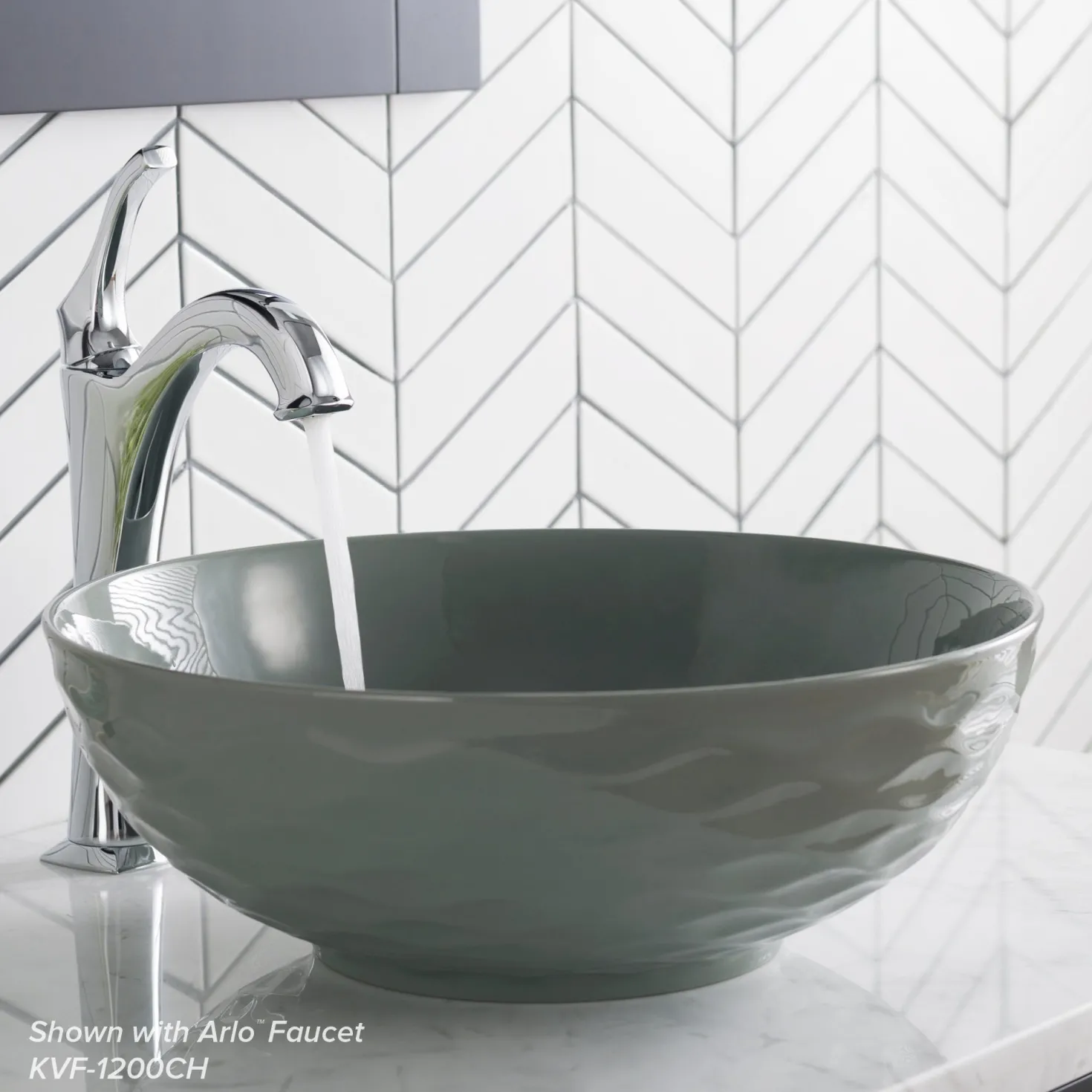 KRAUS Viva Round Gray Porcelain Ceramic Vessel Bathroom Sink with Pop-Up Drain