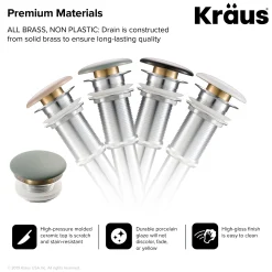 KRAUS Viva Round Gray Porcelain Ceramic Vessel Bathroom Sink with Pop-Up Drain