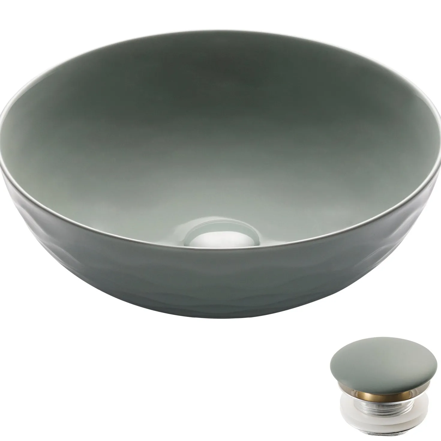 KRAUS Viva Round Gray Porcelain Ceramic Vessel Bathroom Sink with Pop-Up Drain