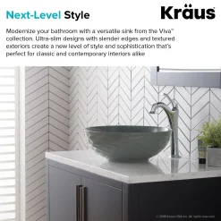 KRAUS Viva Round Gray Porcelain Ceramic Vessel Bathroom Sink with Pop-Up Drain