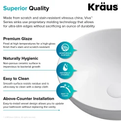 KRAUS Viva Round Porcelain Ceramic Vessel Bathroom Sink