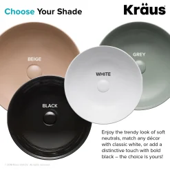 KRAUS Viva Round White Porcelain Ceramic Vessel Bathroom Sink with Pop-Up Drain, 13D x 4 3/8H