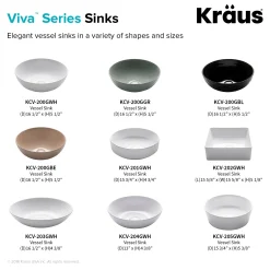 KRAUS Viva Round White Porcelain Ceramic Vessel Bathroom Sink with Pop-Up Drain, 13D x 4 3/8H
