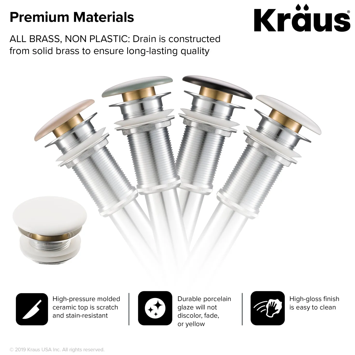 KRAUS Viva Round White Porcelain Ceramic Vessel Bathroom Sink with Pop-Up Drain, 13D x 4 3/8H