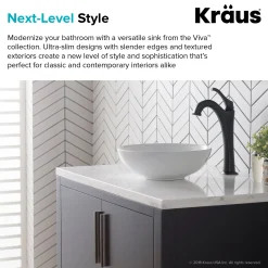 KRAUS Viva Round White Porcelain Ceramic Vessel Bathroom Sink with Pop-Up Drain, 13D x 4 3/8H