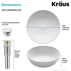KRAUS Viva Round White Porcelain Ceramic Vessel Bathroom Sink with Drain