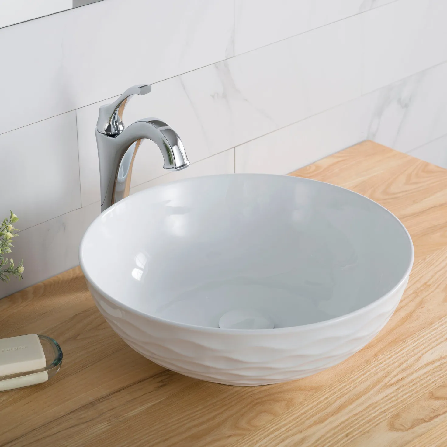 KRAUS Viva Round White Porcelain Ceramic Vessel Bathroom Sink with Drain