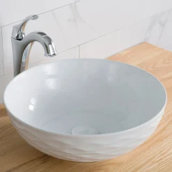 KRAUS Viva Round White Porcelain Ceramic Vessel Bathroom Sink with Drain