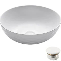 KRAUS Viva Round White Porcelain Ceramic Vessel Bathroom Sink with Drain