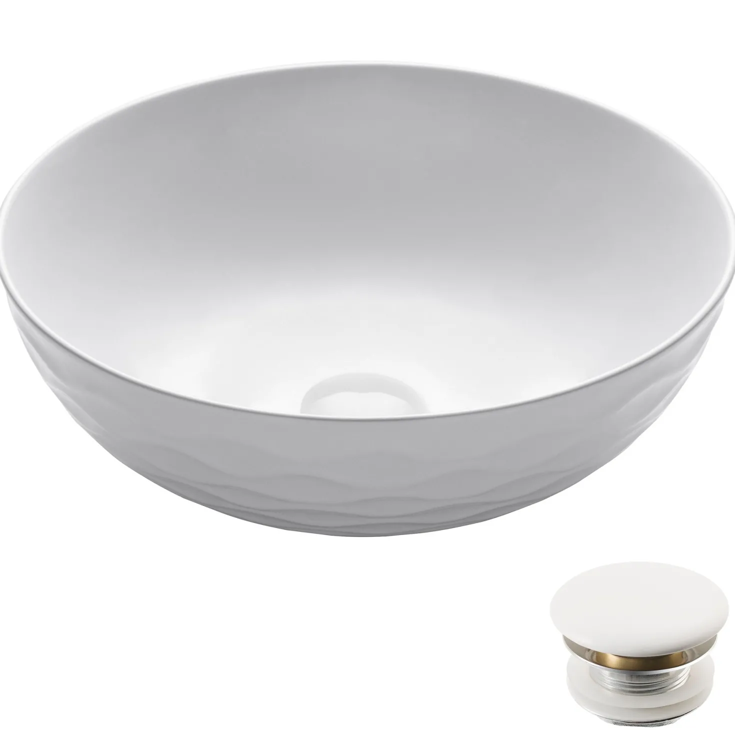 KRAUS Viva Round White Porcelain Ceramic Vessel Bathroom Sink with Drain