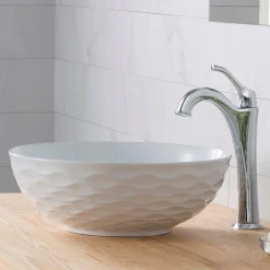 KRAUS Viva Round White Porcelain Ceramic Vessel Bathroom Sink with Drain
