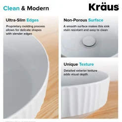 KRAUS Viva Round White Porcelain Ceramic Vessel Bathroom Sink with Pop-Up Drain, 15 3/4D x 4 3/4H