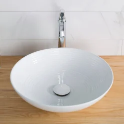 KRAUS Viva Round White Porcelain Ceramic Vessel Bathroom Sink with Pop-Up Drain, 16 1/2D x 4 3/8H