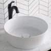 KRAUS Viva Round White Porcelain Ceramic Vessel Bathroom Sink with Pop-Up Drain, 15 3/4D x 5 3/8H