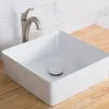 KRAUS Viva Square White Porcelain Ceramic Vessel Bathroom Sink with Pop-Up Drain, 15 5/8L x 15 5/8W x 5 1/8H