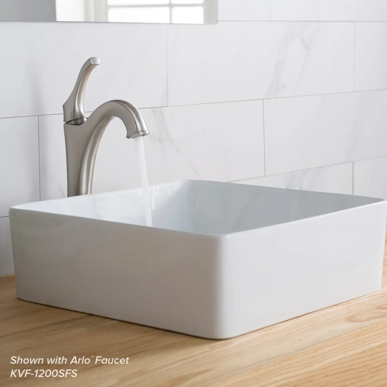 KRAUS Viva Square White Porcelain Ceramic Vessel Bathroom Sink with Pop-Up Drain, 15 5/8L x 15 5/8W x 5 1/8H