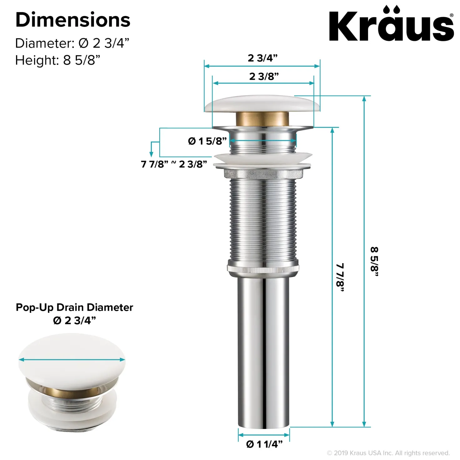 KRAUS Viva Square White Porcelain Ceramic Vessel Bathroom Sink with Pop-Up Drain, 15 5/8L x 15 5/8W x 5 1/8H
